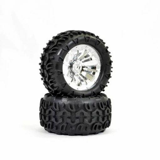 FTX Carnage Mounted Wheel/Tyre Complete Pair - Chrome -FTX Sales FTX6310C x